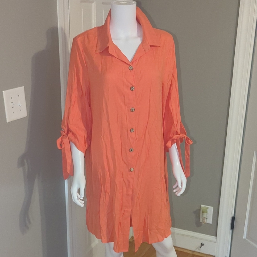 SHEIN Vibrant Orange Button-Down Shirt Dress
